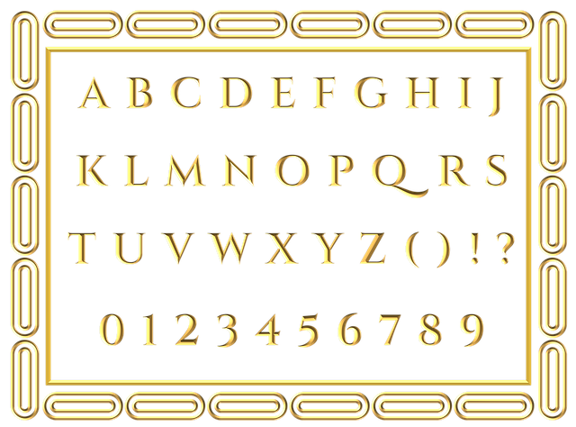tabulka se zlatými čísly a písmeny
